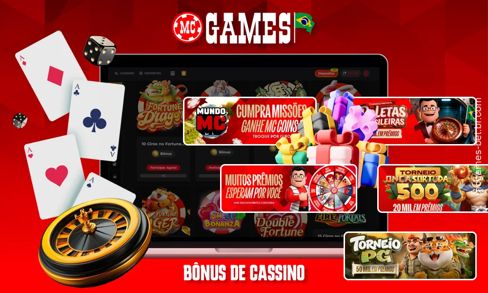 Para ganhar bônus no cassino, a MCGames oferece missões e torneios com rodadas grátis