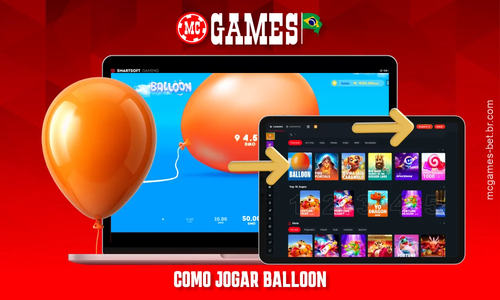 Para jogar Balloon na MC Games com dinheiro real, os jogadores do Brasil precisam se registrar, fazer um depósito, escolher o jogo e realizar uma aposta